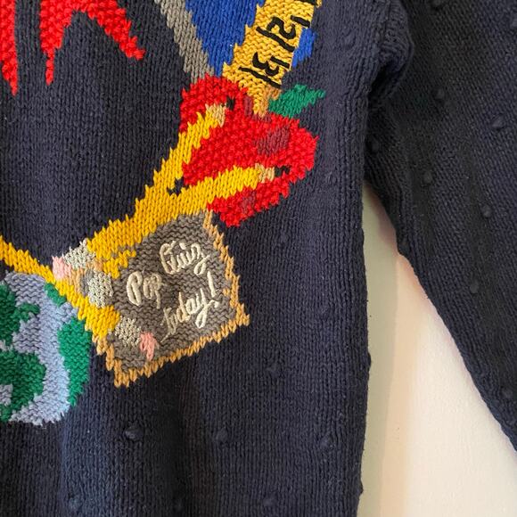 Vintage Knit Teacher Sweater Women's size Medium Navy Blue Red Math History - Picture 7 of 10